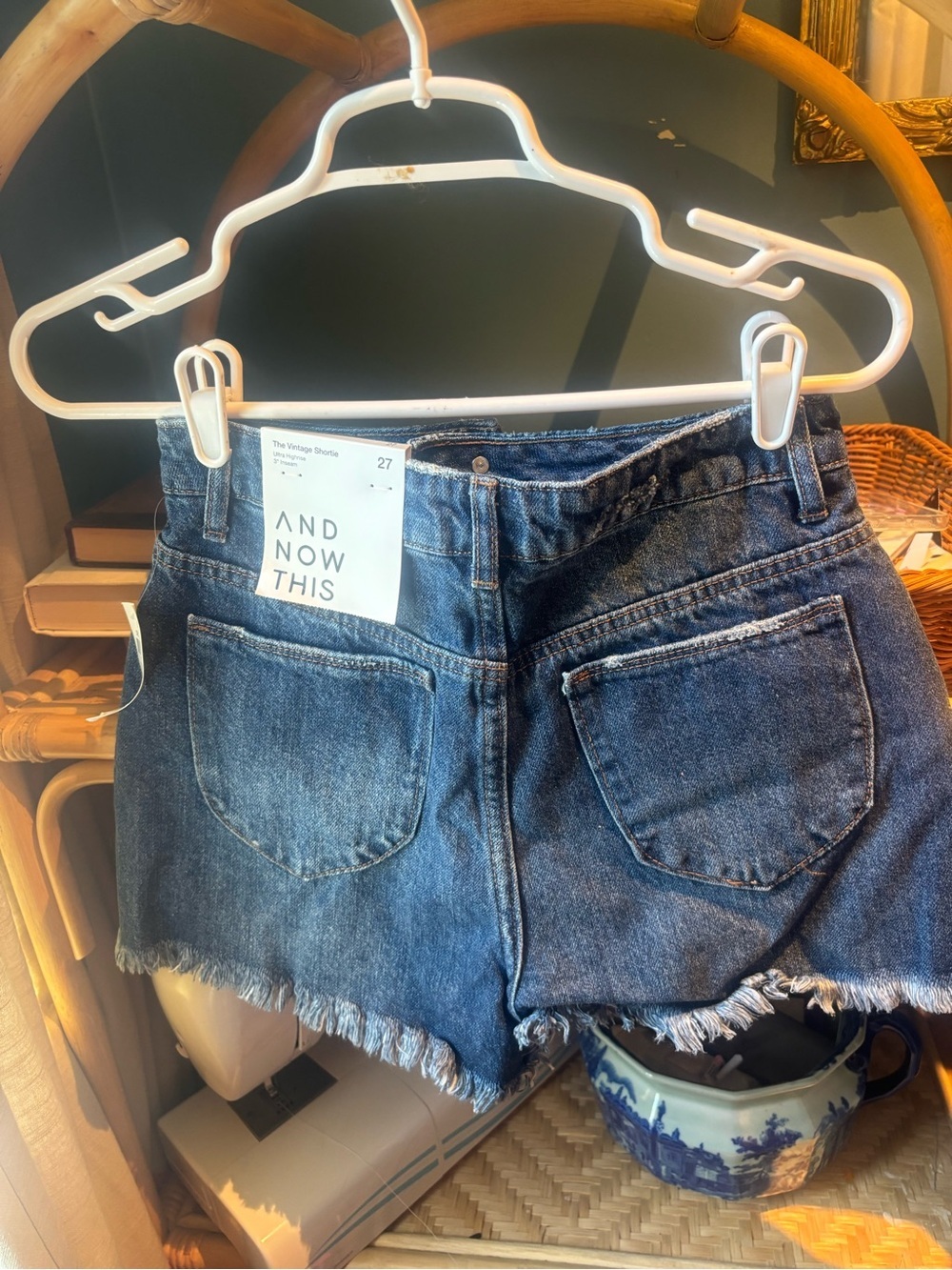 Frayed Hem Dark Blue Denim Shorts - And Now This Vintage Shortie - Picture 3 of 4